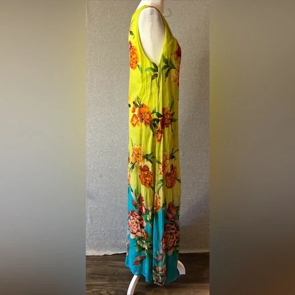 Soft Surroundings Dress Womens Medium Floral Sheath Sleeveless Crinkle Maxi Long - Picture 4 of 11